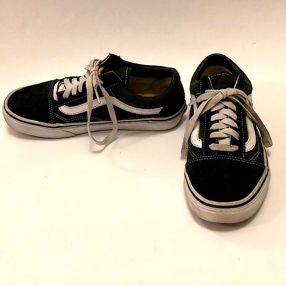 Vans 6.5 Black Old Skool Shoe White Sidestrip stitch Suede & canvas very good - Picture 2 of 9